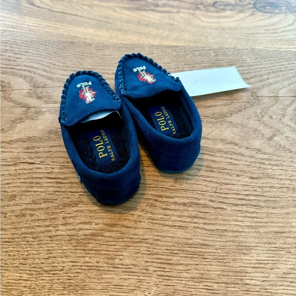 Ralph Lauren Navy Kids Polo Bear Moccasin Slippers